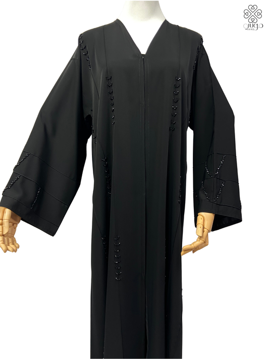 ✨ Premium Nada Black Abaya – Hand Beaded Sleeve & Panel Design