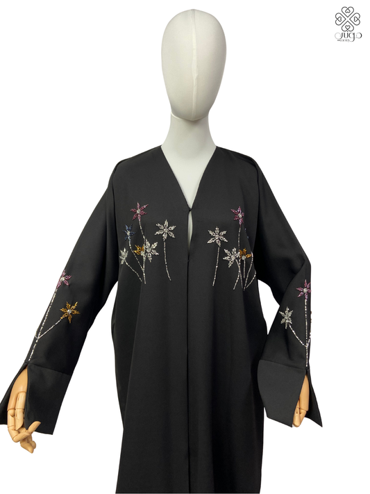 ✨ Premium Hand-Embellished Chetan Abaya – Floral Star Edition