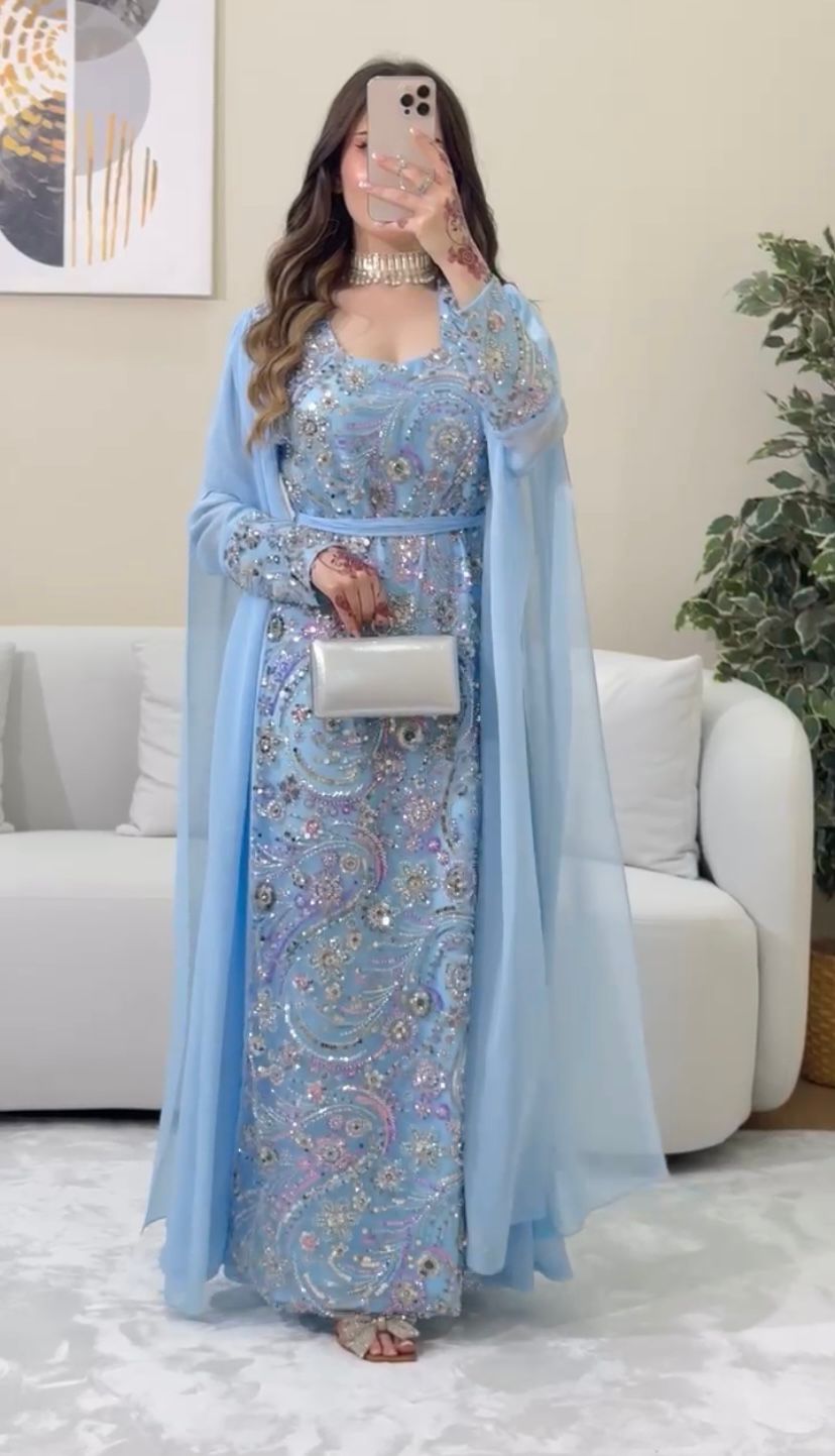 Grace in Blue: Chiffon & Armani Silk Evening Dress