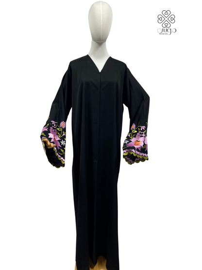 ✨ Floral Embroidered Wide Cuff Abaya – Nada Fabric