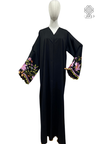 ✨ Floral Embroidered Wide Cuff Abaya – Nada Fabric