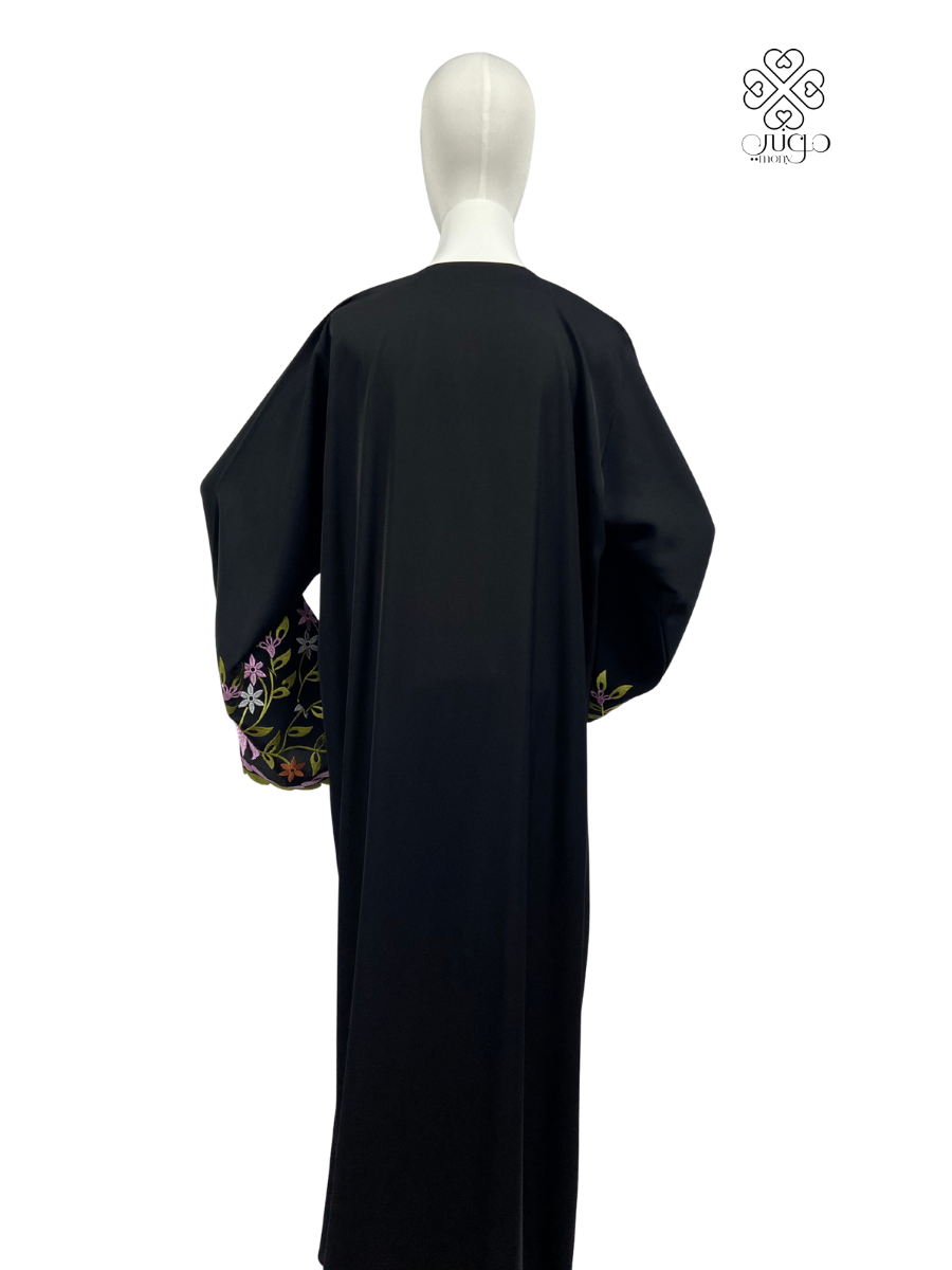 ✨ Floral Embroidered Wide Cuff Abaya – Nada Fabric