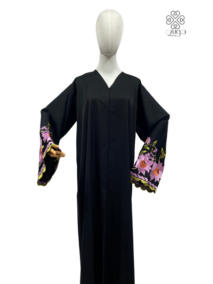✨ Floral Embroidered Wide Cuff Abaya – Nada Fabric