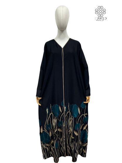 🌿 Elegant Floral Embroidery Abaya – Nada Fabric