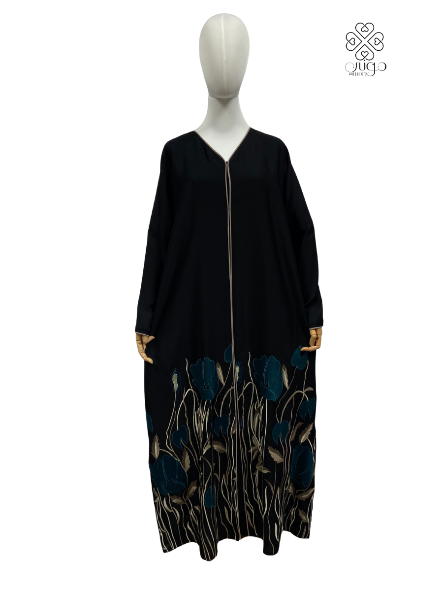 🌿 Elegant Floral Embroidery Abaya – Nada Fabric