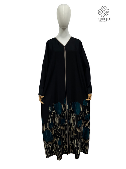 🌿 Elegant Floral Embroidery Abaya – Nada Fabric