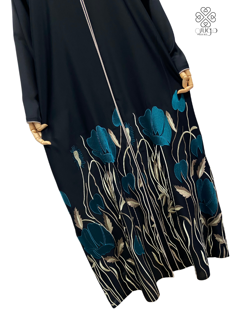 🌿 Elegant Floral Embroidery Abaya – Nada Fabric