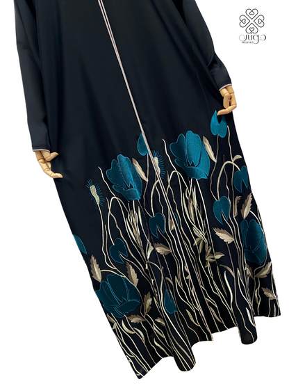 🌿 Elegant Floral Embroidery Abaya – Nada Fabric