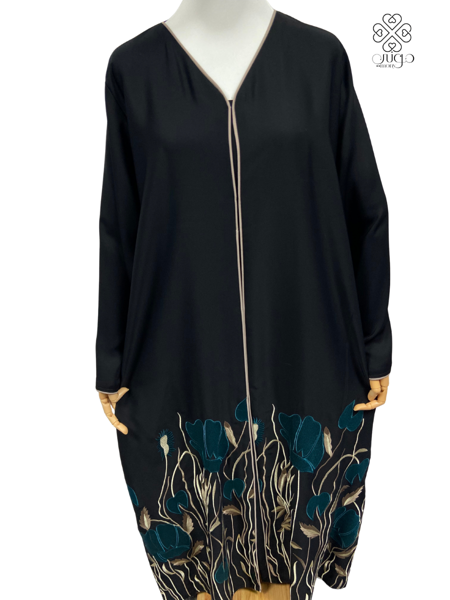 🌿 Elegant Floral Embroidery Abaya – Nada Fabric