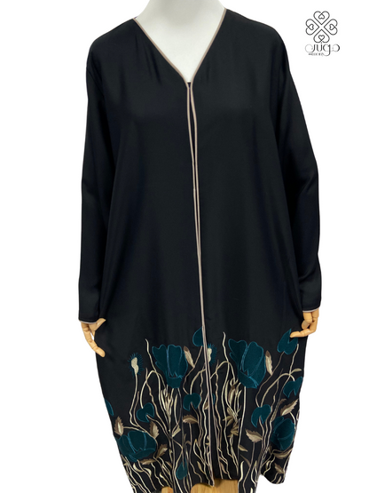 🌿 Elegant Floral Embroidery Abaya – Nada Fabric