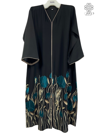 🌿 Elegant Floral Embroidery Abaya – Nada Fabric