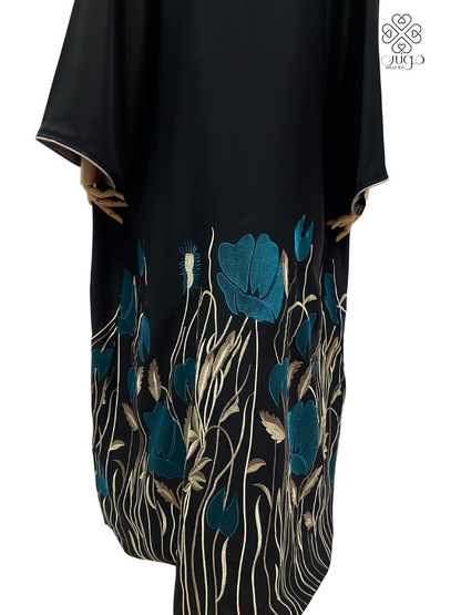 🌿 Elegant Floral Embroidery Abaya – Nada Fabric