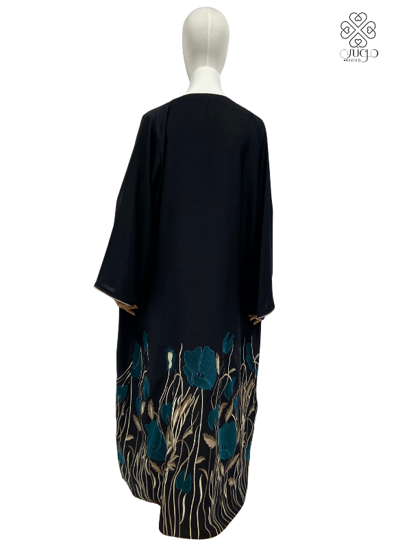 🌿 Elegant Floral Embroidery Abaya – Nada Fabric