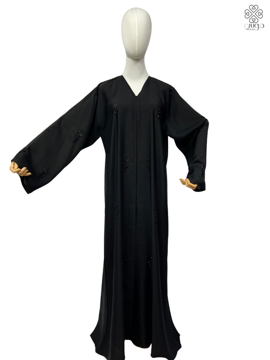 💠 Elegant Beaded Mini Floral Nada Abaya – Black