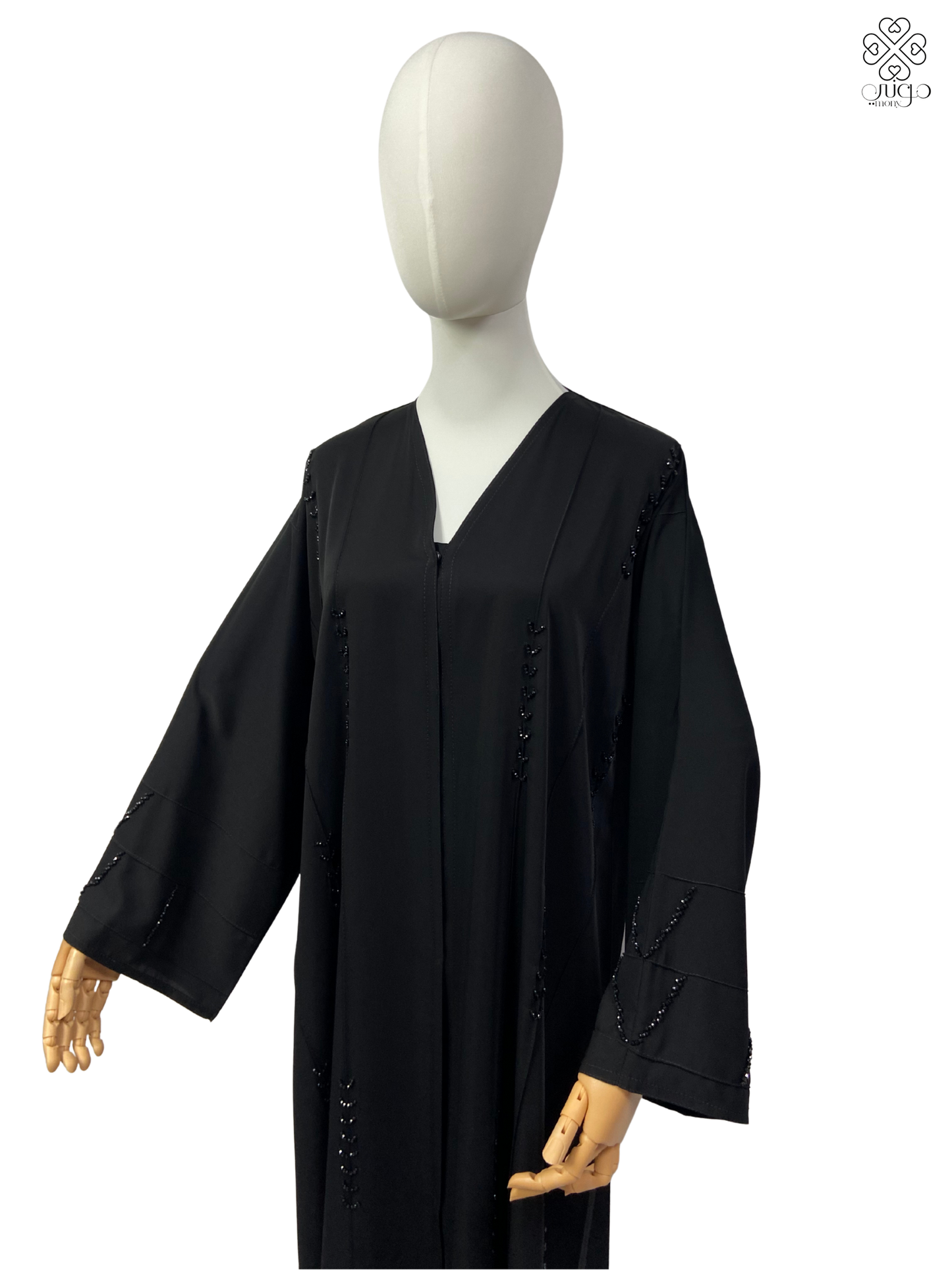 ✨ Premium Nada Black Abaya – Hand Beaded Sleeve &amp; Panel Design