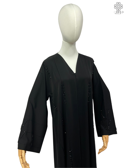 ✨ Premium Nada Black Abaya – Hand Beaded Sleeve &amp; Panel Design