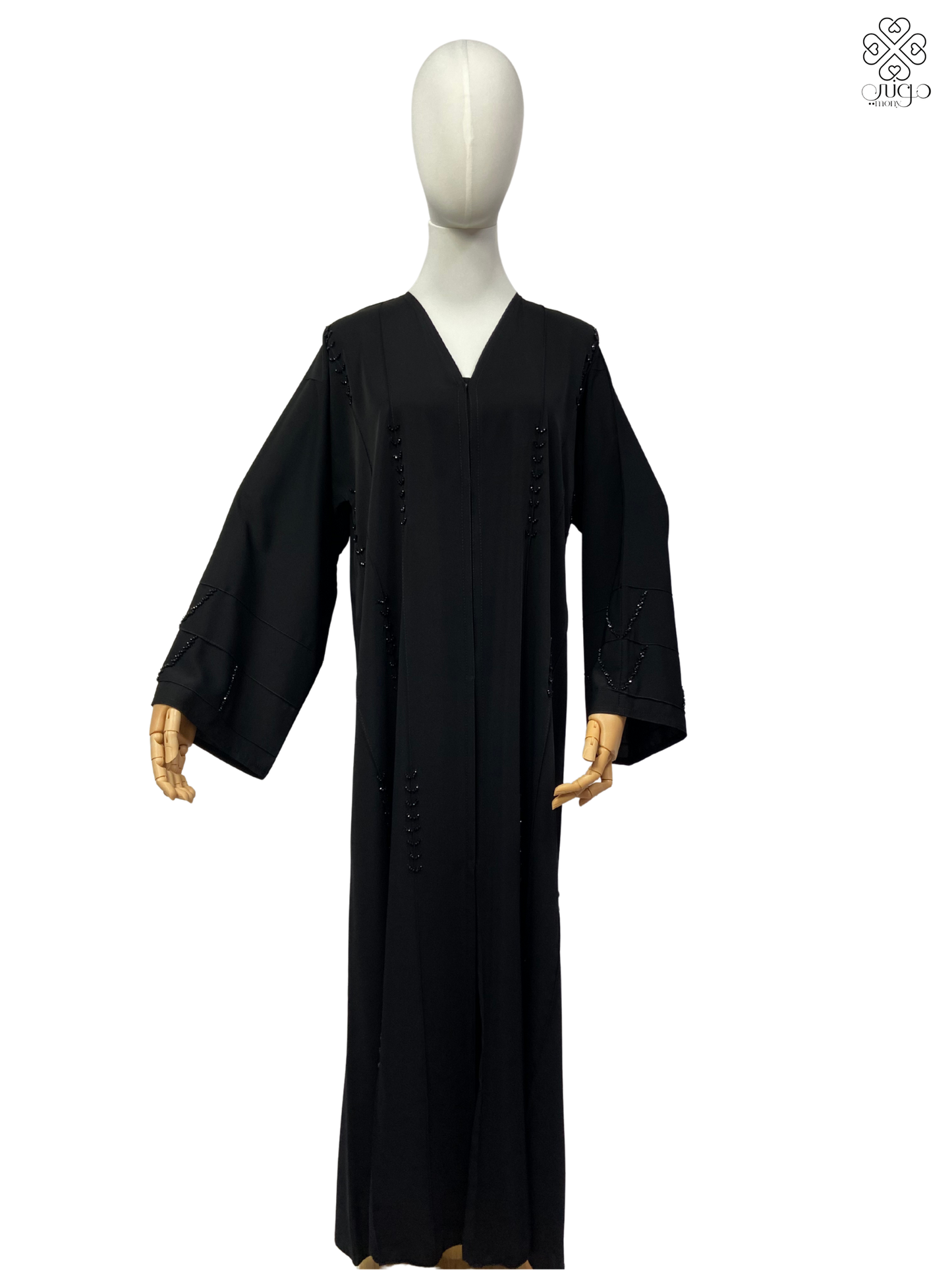 ✨ Premium Nada Black Abaya – Hand Beaded Sleeve &amp; Panel Design