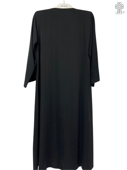 ✨ Premium Nada Black Abaya – Hand Beaded Sleeve &amp; Panel Design