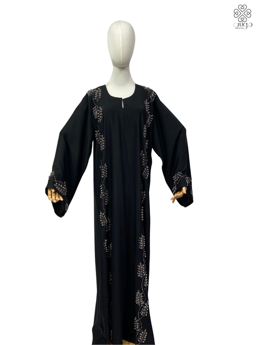 ✨ Luxury Hand-Embroidered Nada Abaya – Vine Crystal Design