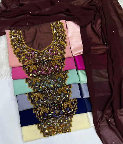 A new dress crafted from luxurious chiffon, adorned with elegant hand-beaded embroidery