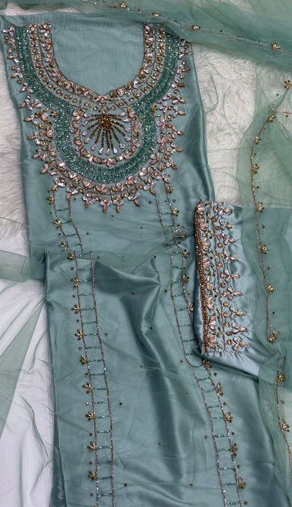 This luxurious set combines high-quality turkish fabric with distinctive beads and crystal elements for a sophisticated sparkle Armani silk