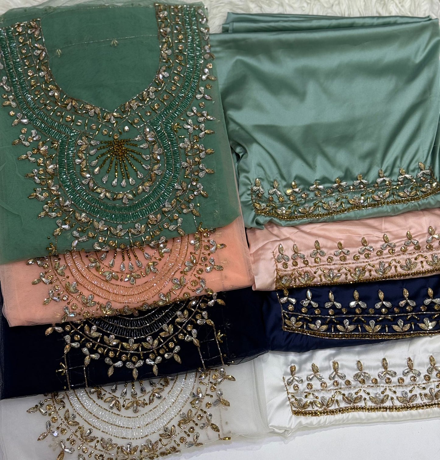 This luxurious set combines high-quality turkish fabric with distinctive beads and crystal elements for a sophisticated sparkle Armani silk