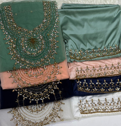 This luxurious set combines high-quality turkish fabric with distinctive beads and crystal elements for a sophisticated sparkle Armani silk