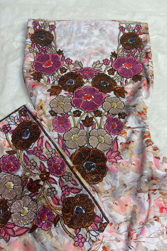 mber 6 rhinestAuthentic Italian raw silk, embellished with 4D embroidery and nuones,