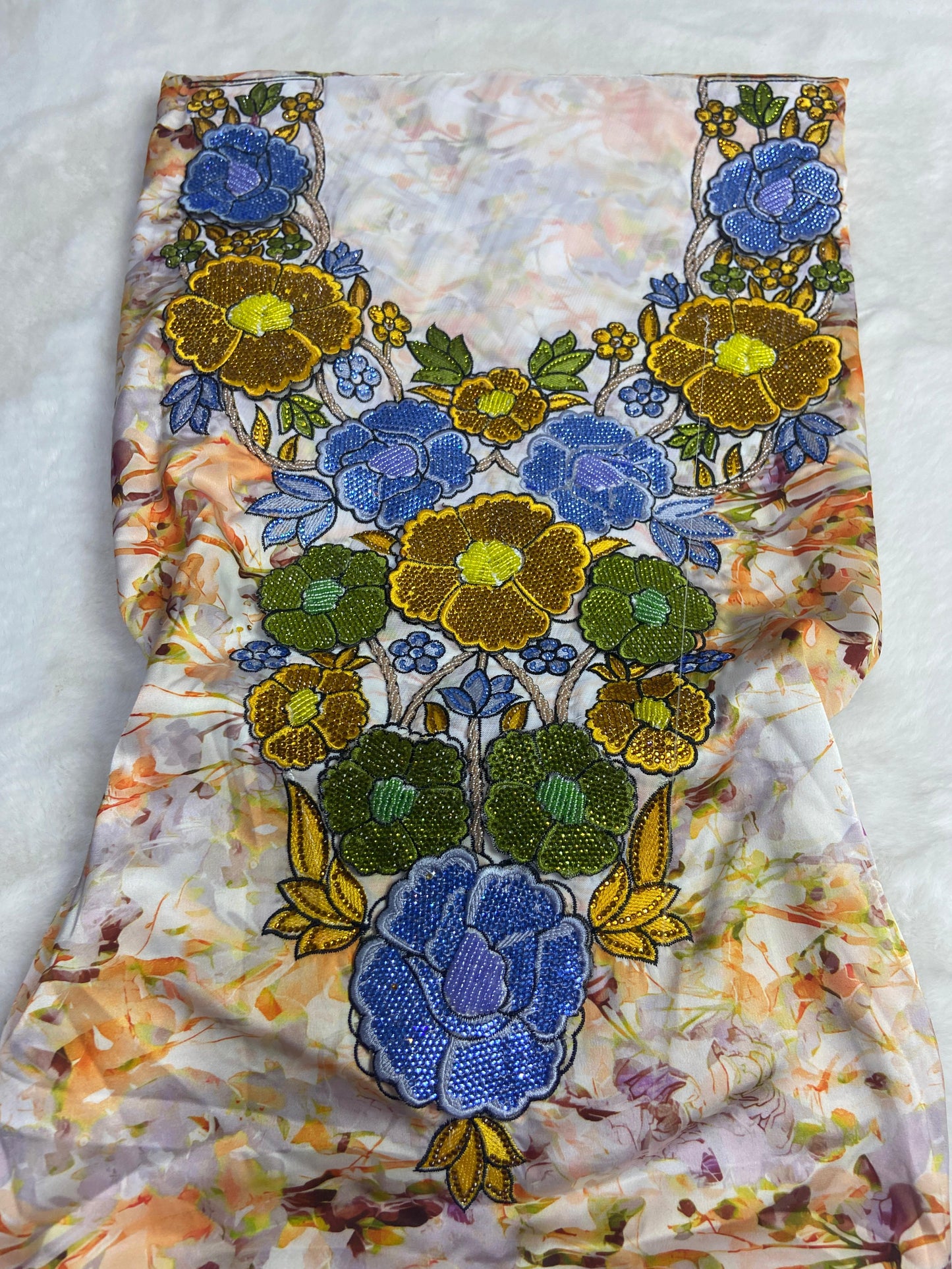 mber 6 rhinestAuthentic Italian raw silk, embellished with 4D embroidery and nuones,