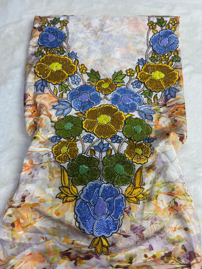 mber 6 rhinestAuthentic Italian raw silk, embellished with 4D embroidery and nuones,
