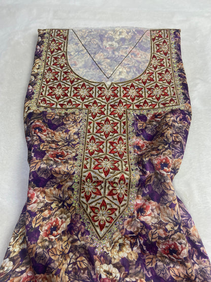 Authentic Italian digital silk fabrics with elegant embroidery embellished with 6-pointed stones add a touch of luxury