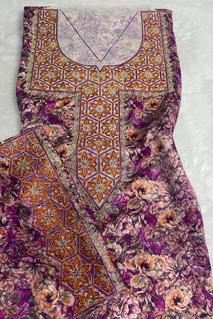 Authentic Italian digital silk fabrics with elegant embroidery embellished with 6-pointed stones add a touch of luxury