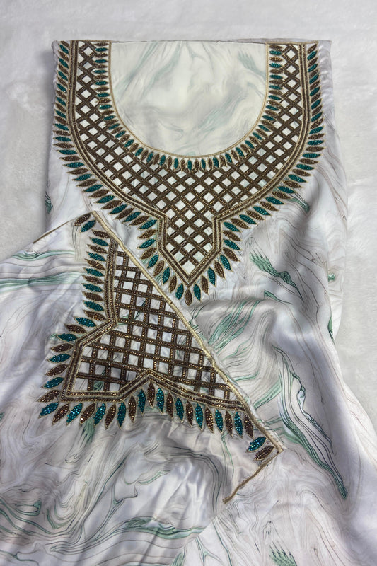 This authentic Italian digital silk fabric offers a luxurious material ideal for hand embroidery featuring No. 6 motifs