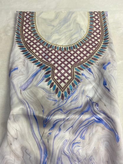 This authentic Italian digital silk fabric offers a luxurious material ideal for hand embroidery featuring No. 6 motifs