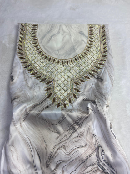 This authentic Italian digital silk fabric offers a luxurious material ideal for hand embroidery featuring No. 6 motifs