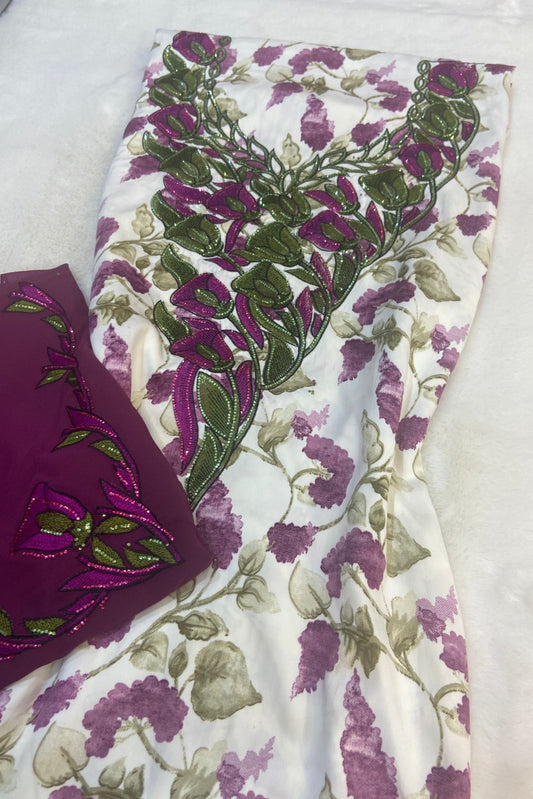 Luxurious Indonesian silk with a newly designed shawl that adds an elegant touch thanks to its distinctive beading. Style No. 6 is now available