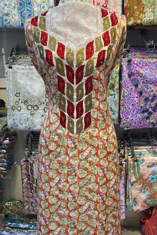 This luxurious Indonesian silk is presented in a new design, adorned with delicately set stones and six beads