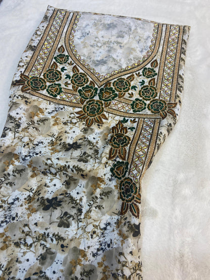 New digital cotton embellished with a six-pointed star design and elegant beads,