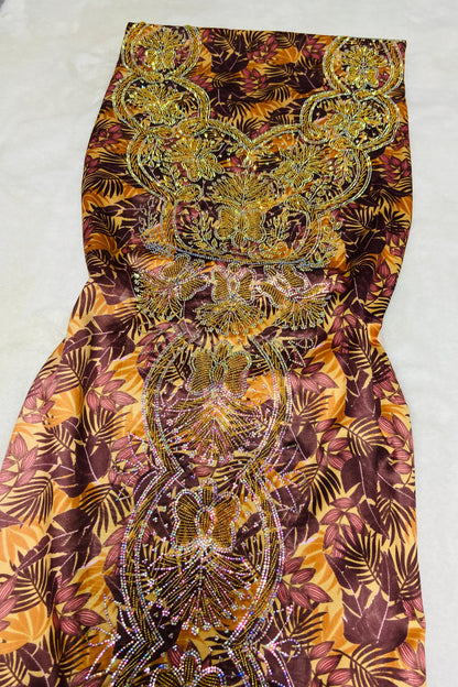 Enjoy the luxury of new digital silk, featuring an integrated design with six-pointed stones and exquisite khars embroidery