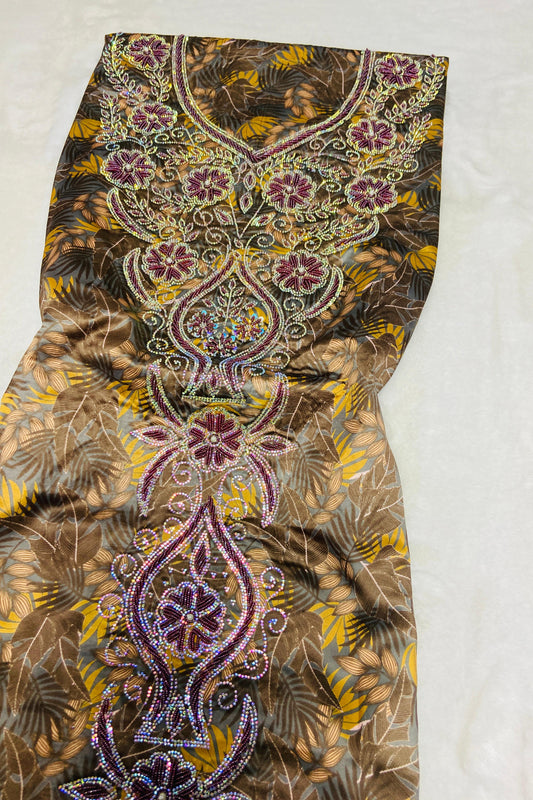 Enjoy the luxury of new digital silk, featuring an integrated design with six-pointed stones and exquisite khars embroidery