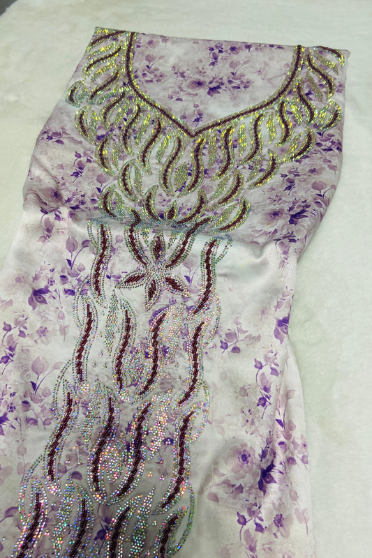 Enjoy the luxury of new digital silk, featuring an integrated design with six-pointed stones and exquisite khars embroidery