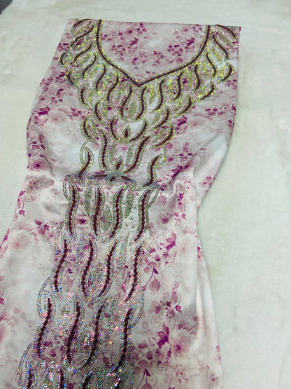 Enjoy the luxury of new digital silk, featuring an integrated design with six-pointed stones and exquisite khars embroidery