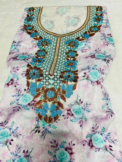 Luxurious Armani silk in a new design, embellished with six original medium-sized rhinestones