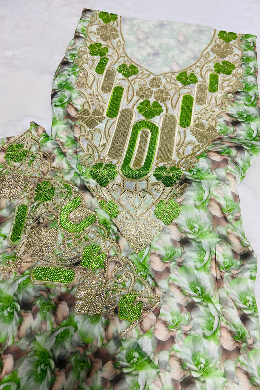 Luxurious Armani silk in a new design, embellished with six original medium-sized rhinestones