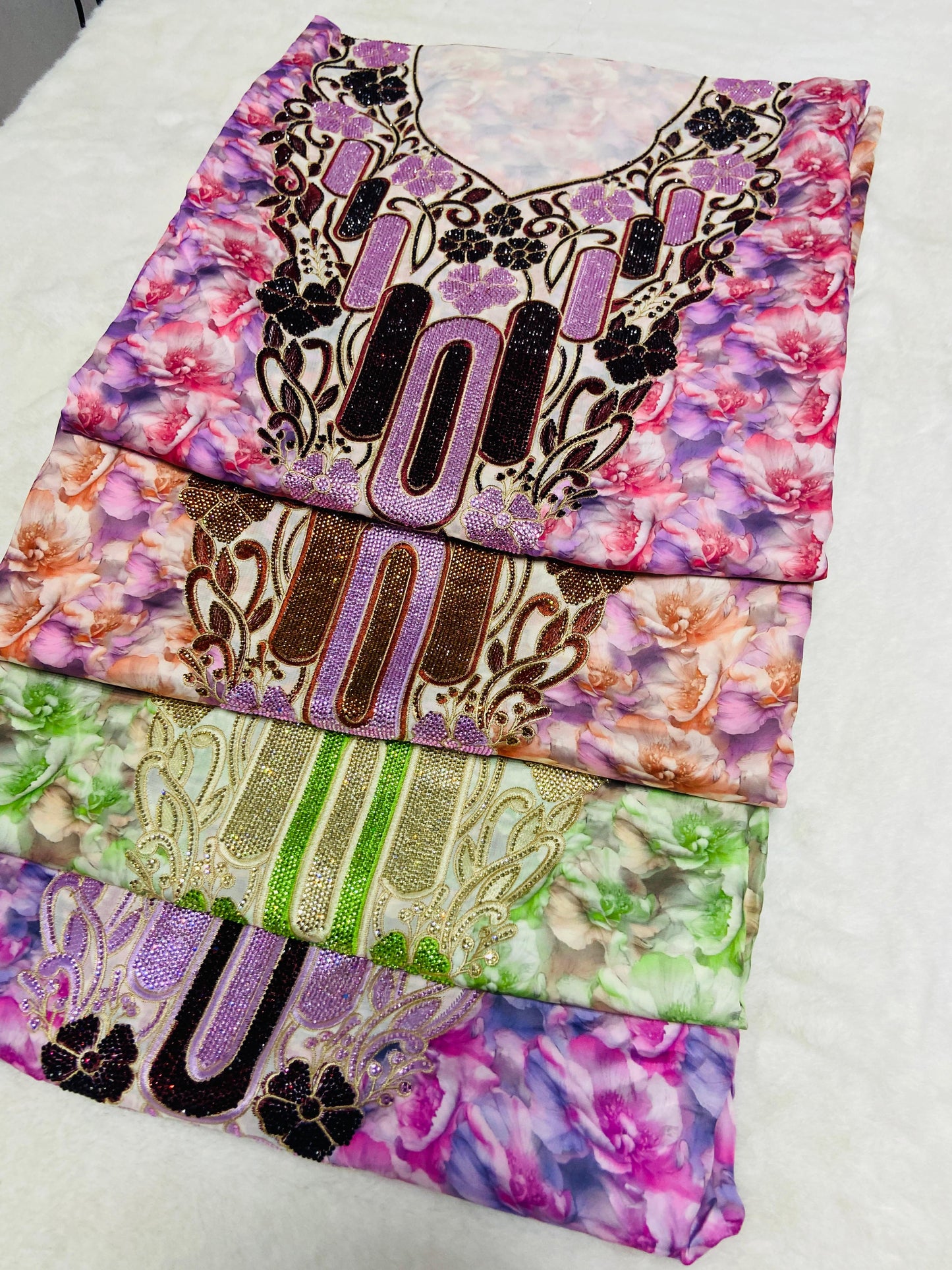 Luxurious Armani silk in a new design, embellished with six original medium-sized rhinestones