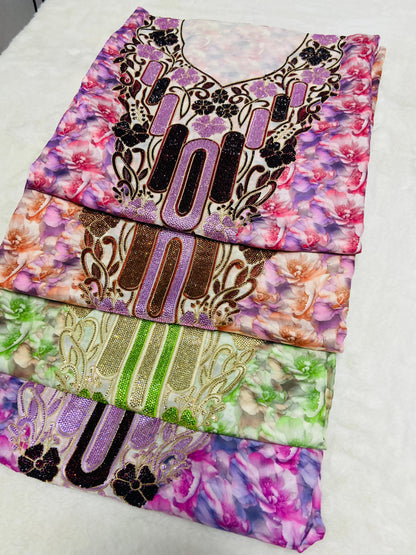 Luxurious Armani silk in a new design, embellished with six original medium-sized rhinestones