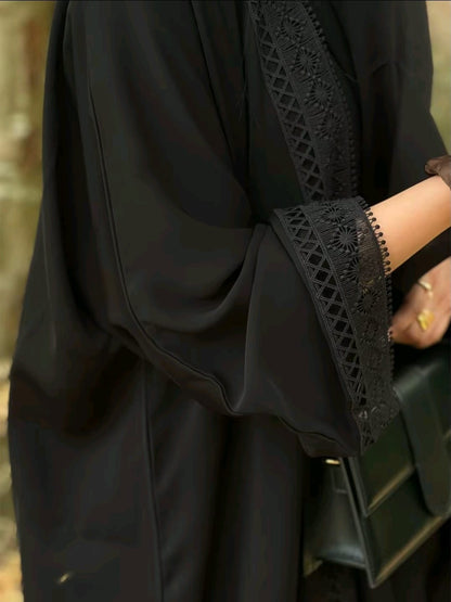 "Refined Simplicity – Classic Black, Abaya with Luxurious Embroidery"