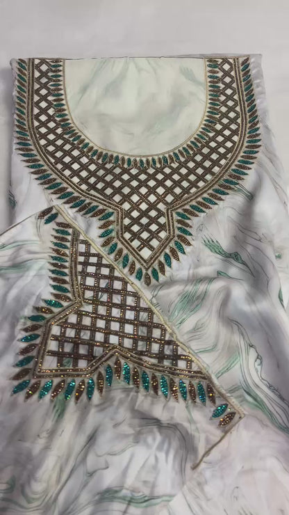 This authentic Italian digital silk fabric offers a luxurious material ideal for hand embroidery featuring No. 6 motifs