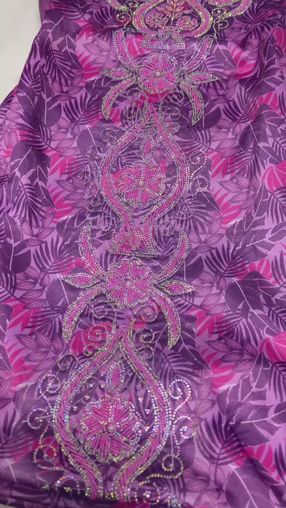 Enjoy the luxury of new digital silk, featuring an integrated design with six-pointed stones and exquisite khars embroidery