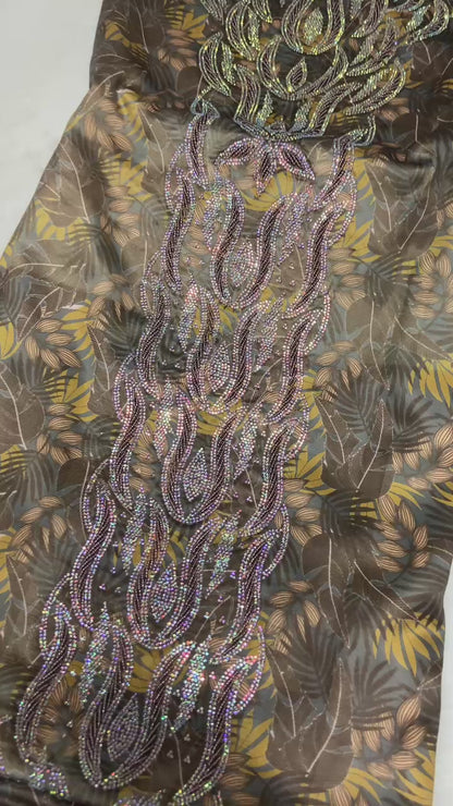 Enjoy the luxury of new digital silk, featuring an integrated design with six-pointed stones and exquisite khars embroidery